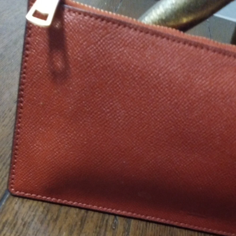 COACH Red Brick Brown Gold Leather Wallet Bag